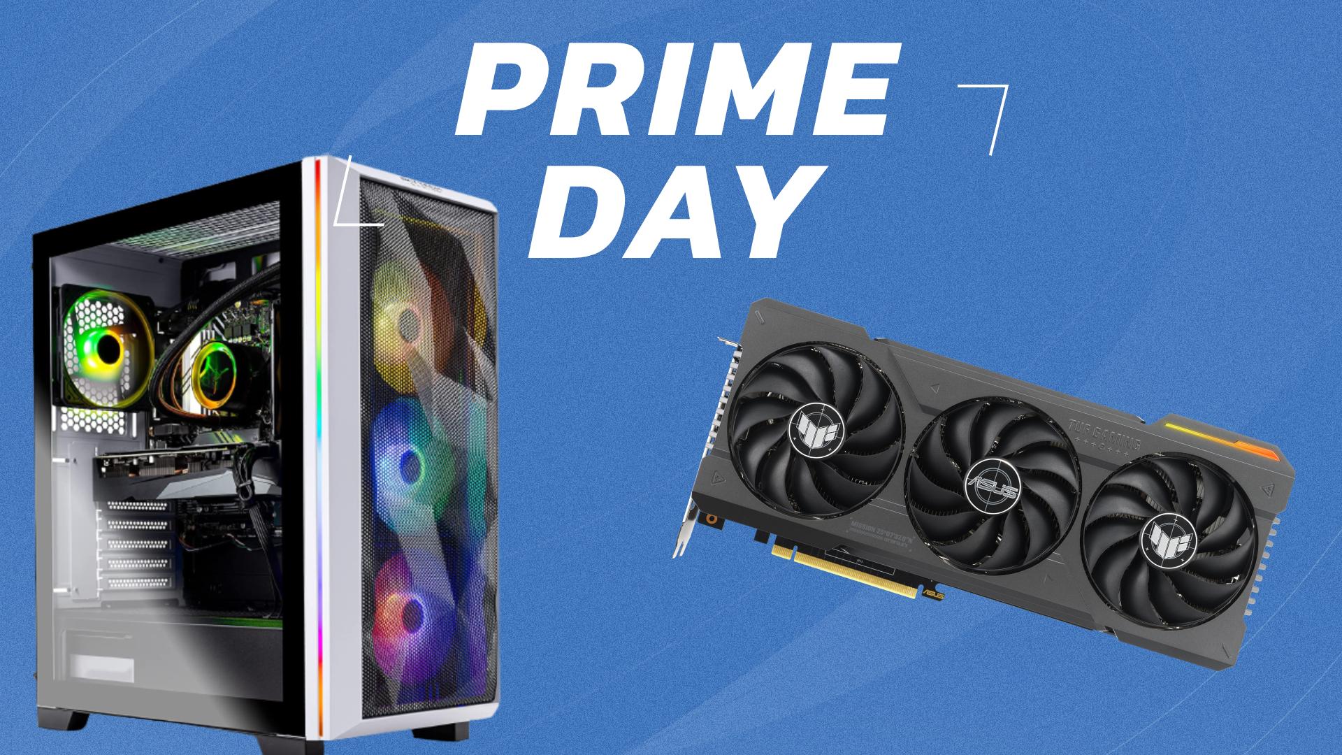 Gaming PC and GPU featured on Blue Background with Prime Day lettering